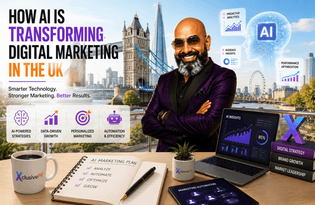 Raj Singh explaining how AI is transforming digital marketing in the UK with AI-powered SEO, automation, and business growth strategies by Xclusive PR