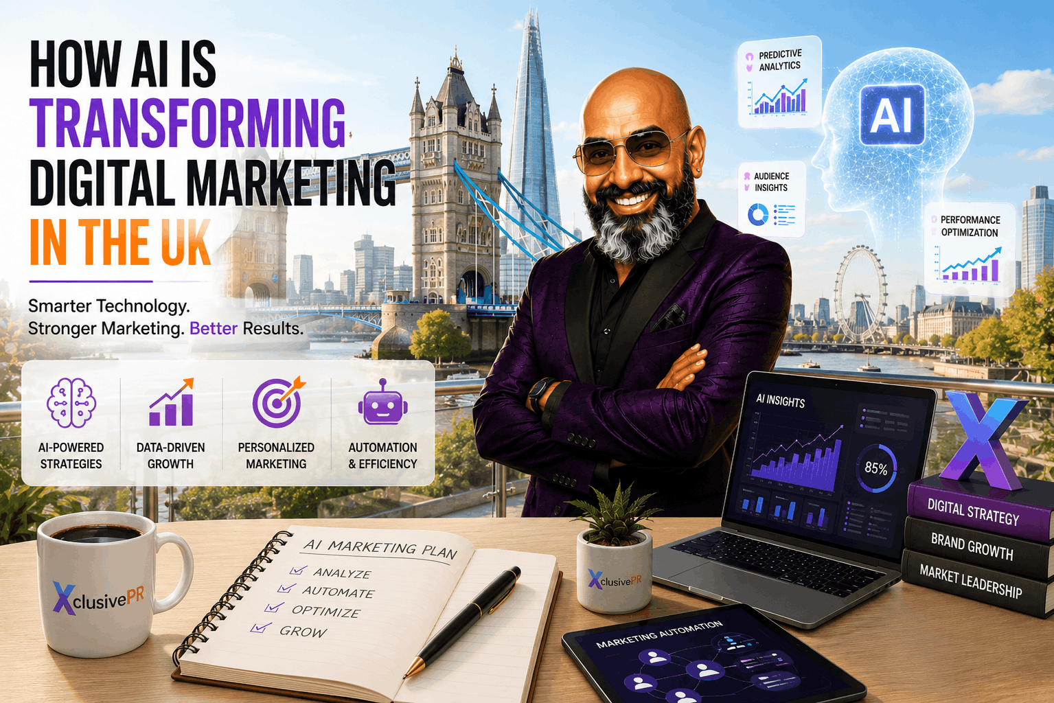 Raj Singh explaining how AI is transforming digital marketing in the UK with AI-powered SEO, automation, and business growth strategies by Xclusive PR