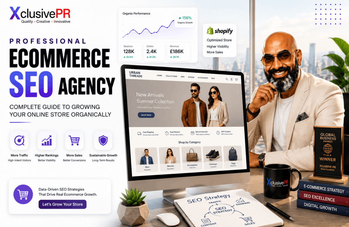 Professional Ecommerce SEO Agency helping online stores increase organic traffic, improve product rankings, optimize Shopify and custom ecommerce websites, and grow sales through strategic SEO services.