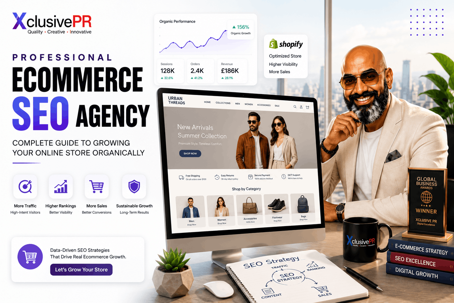 Professional Ecommerce SEO Agency helping online stores increase organic traffic, improve product rankings, optimize Shopify and custom ecommerce websites, and grow sales through strategic SEO services.