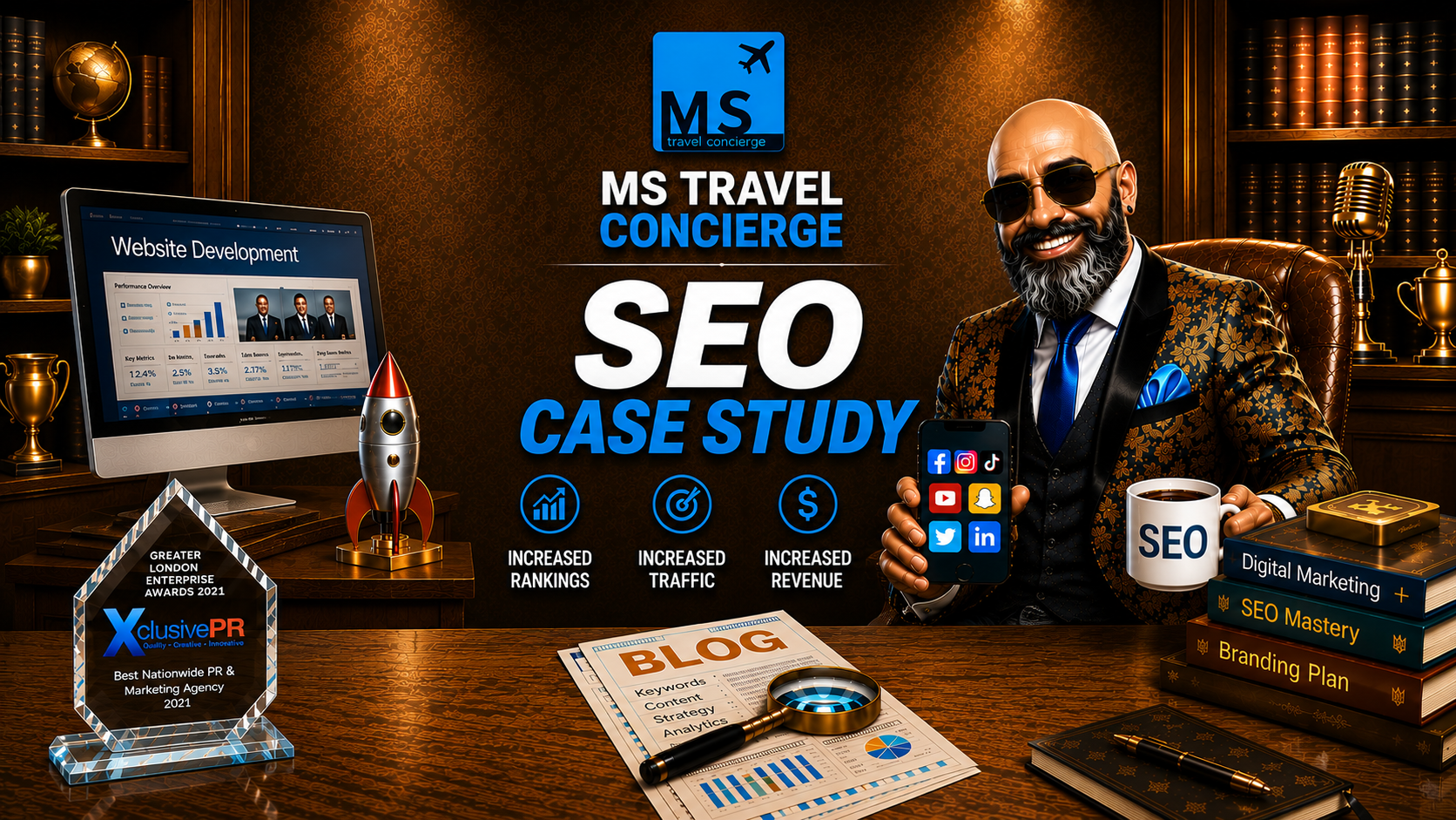 SEO case study showcasing how XclusivePR increased organic traffic, keyword rankings, and user engagement for MS Travel Concierge.